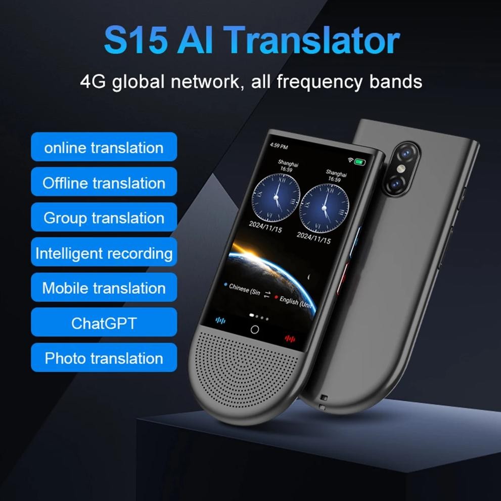 

S15 4G AI Voice Translator Offline Online Translation Language Translator Device Instant Voice Translator for Business Travel