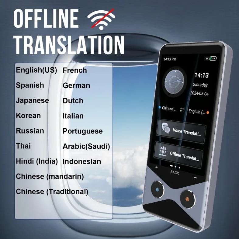 

Offline Photo Translation V9000 Translator 3.7'' Multi-Languages RAM 1GB ROM 16GB 4G WIFI Hotspot Type-C Dual Silicon Microphone