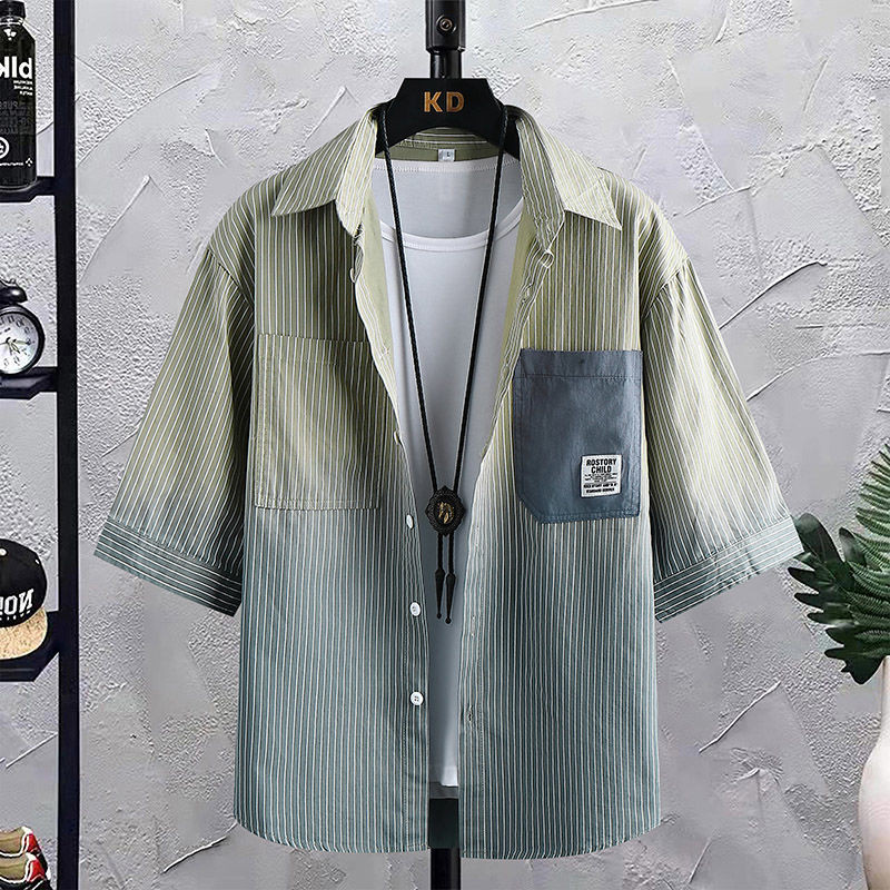 Kemeja Lengan Pendek Katun Pria Baru Longgar Tipis Fashion Jaket Serbaguna