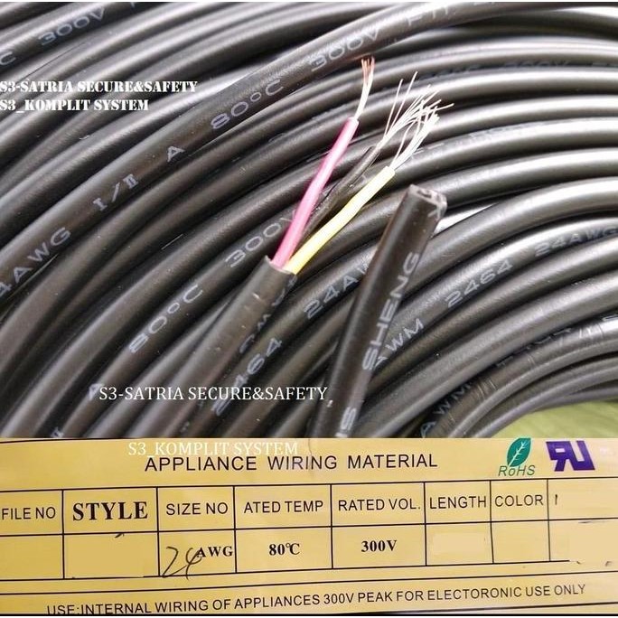 Kabel AWG 24 3 jalur double bungkus Selongsong AWG24 bulat isi 3 warna