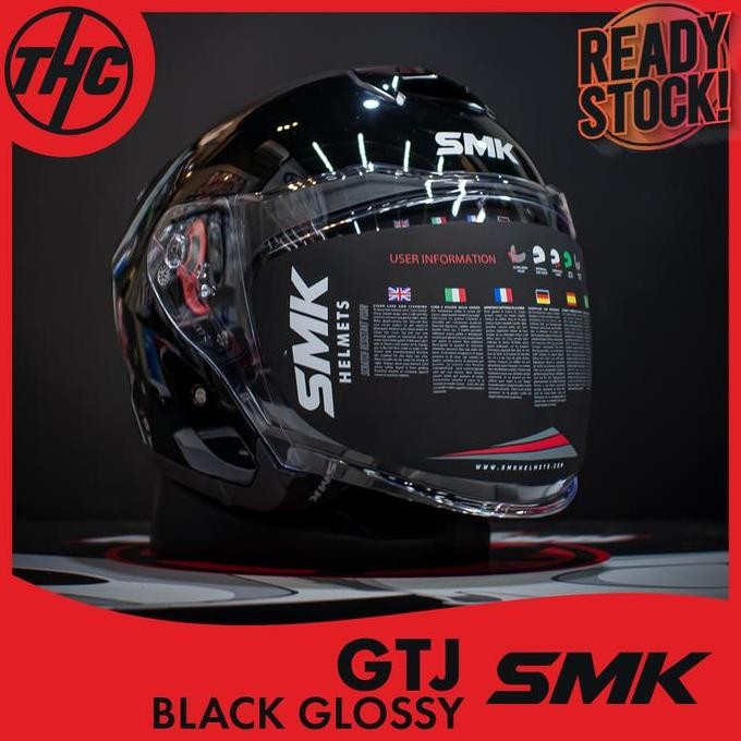 HELM SMK GTJ BLACK GLOSSY HALF FACE HELMET SMK
