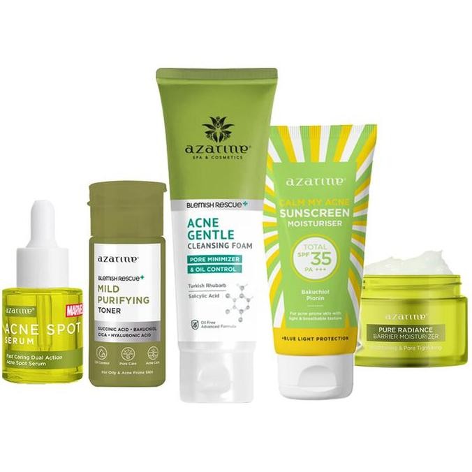 TERBARU - AZARINE Paket Acne Lengkap 5IN1 Skincare Wajah Berjerawat Berminyak Beruntusan