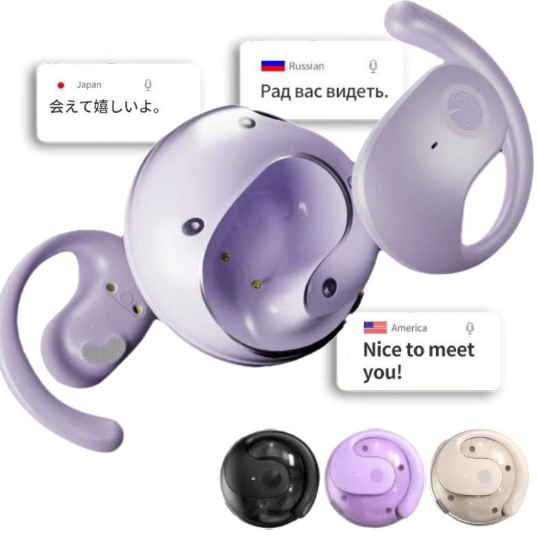 

Wireless AI Real-time Language Translation Bluetooth Earphones 144 Languages Ear Hanging Headphone Translator Travel Business