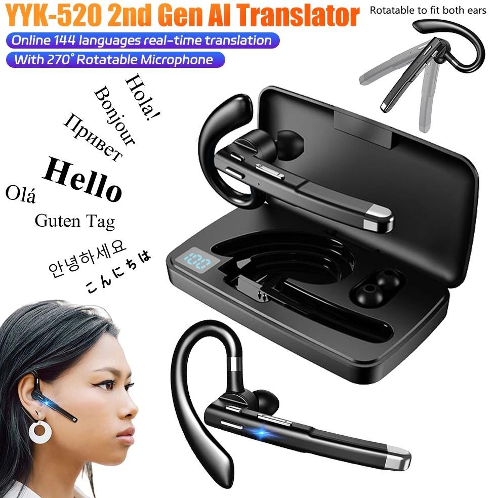 

YYK-520 2nd Gen AI Translator BT V5.3 Noise Cancelling Translation Earbuds IPX5 Voice Translators With 270 Rotating Microphone