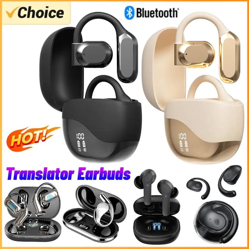 

Real Time AI Translator Earbuds Bluetooth-Compatible 5.4 Two-Way Smart Voice Translator Ear Hook Headset for Business Travel