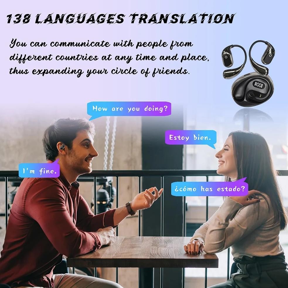 

AI Real-time Two-Way Earbuds 138 Languages Bluetooth-Compatible 5.3 Translator Device Open Air Traductor Smart Voice Translator
