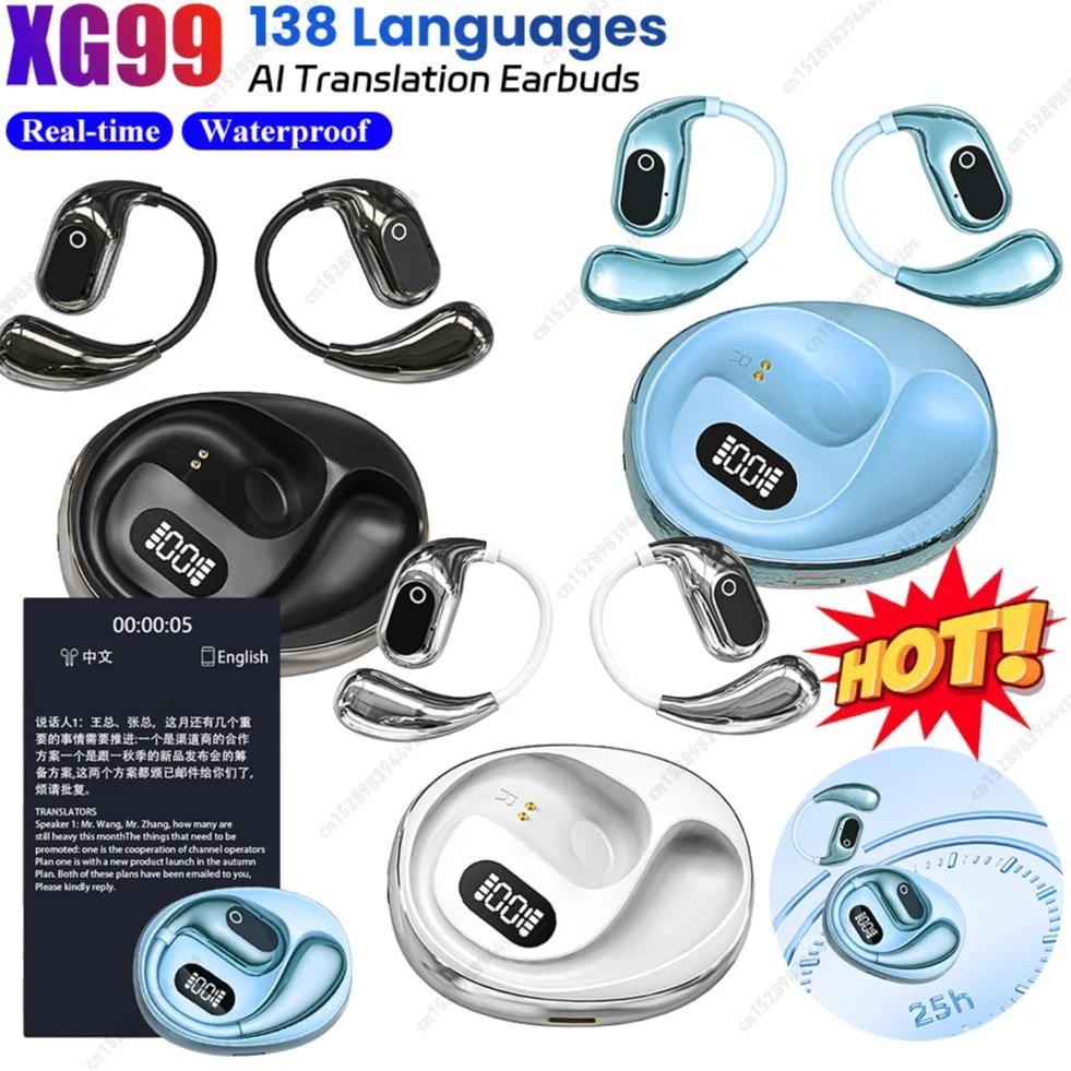 XG99 AI Real-Time Translator Earbuds Bluetooth 5.3 Smart Voice Translator Waterproof Open Ear Headph