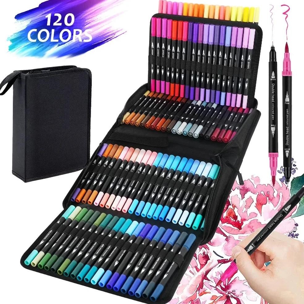 

12/24/60/72/100/120 Colors Watercolor Art Markers Brush Pen Dual Tip Fineliner Drawing For Calligraphy Painting Set Art Supplies