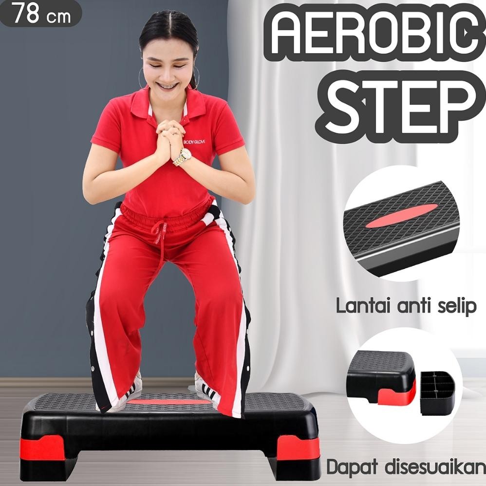 Papan Senam Aerobic Step Zumba 3 Tingkatan Adjustable Alat Olahraga Black 78cm