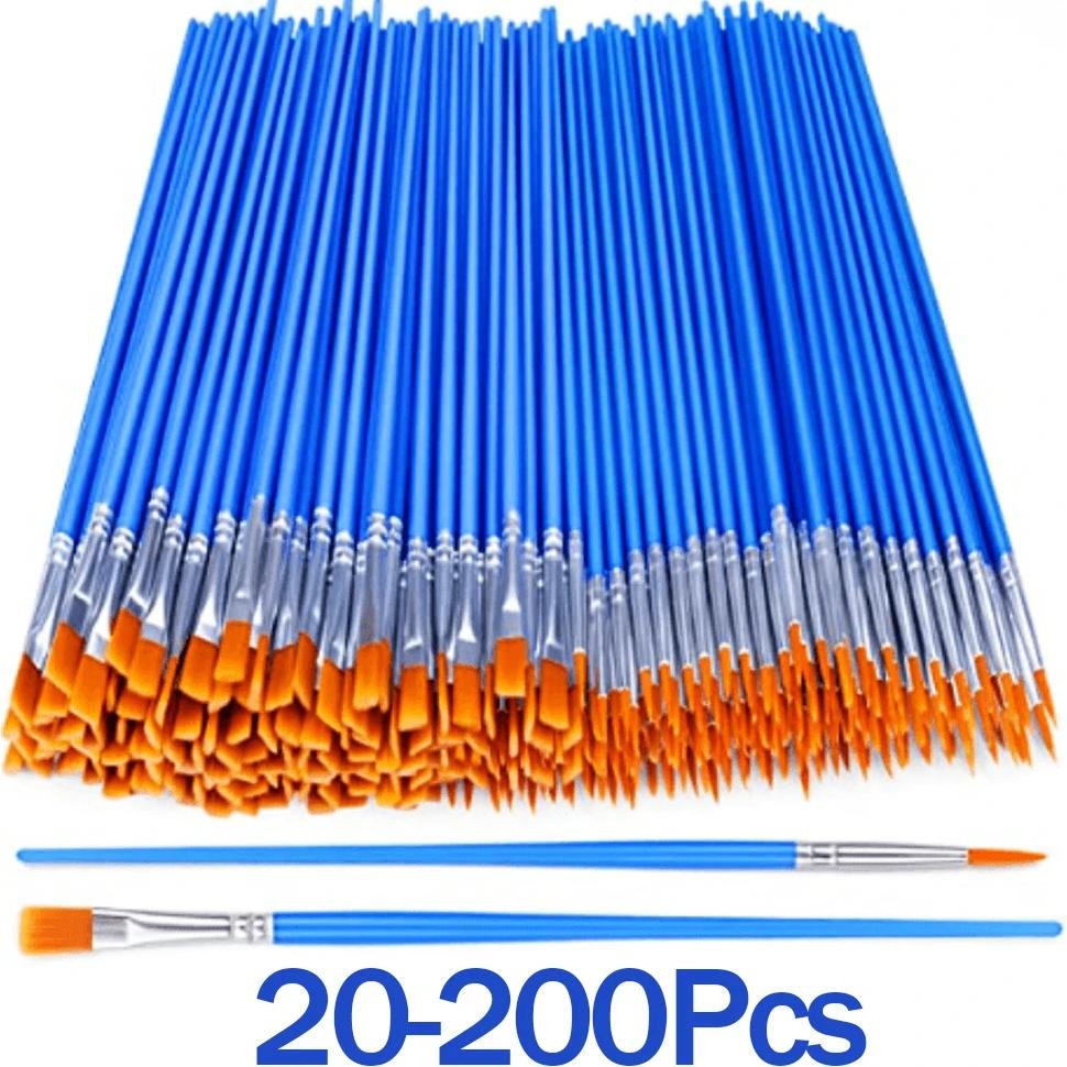 

20-200Pcs Painting Brushes Set Art Round Flat Nylon Hair Paint Brush For Oil Acrylic Watercolor Kids/Artists/Beginners/Students