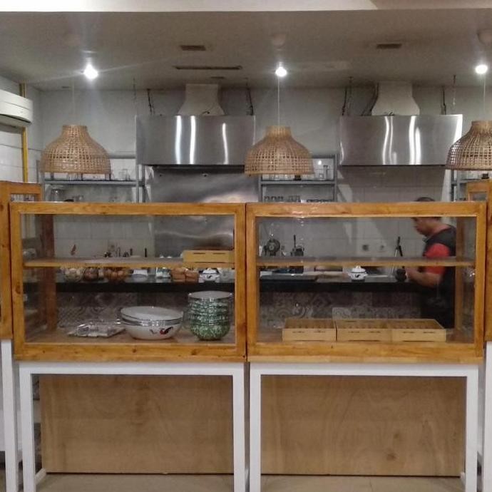 BEBAS ONGKIR - etalase kaca warteg rumah makan resto cafe hotel kayu kaca jatibelanda