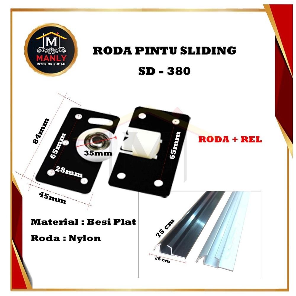 HJK Roda Pintu Sliding SD 380 + Rel Timbul Pintu Sliding SD 380, Isi roda 2 set + Rel 2 Btg