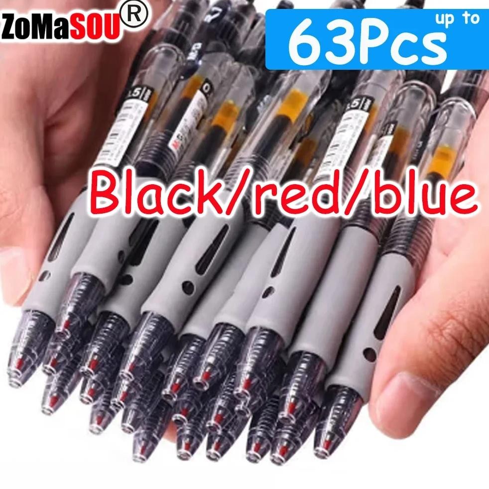 

1-63Pc Retractable Gel Pens Set Black/Red/Blue Ink Ballpoint For Writing 0.5Mm Refills Office Accessory School Supply Stationery
