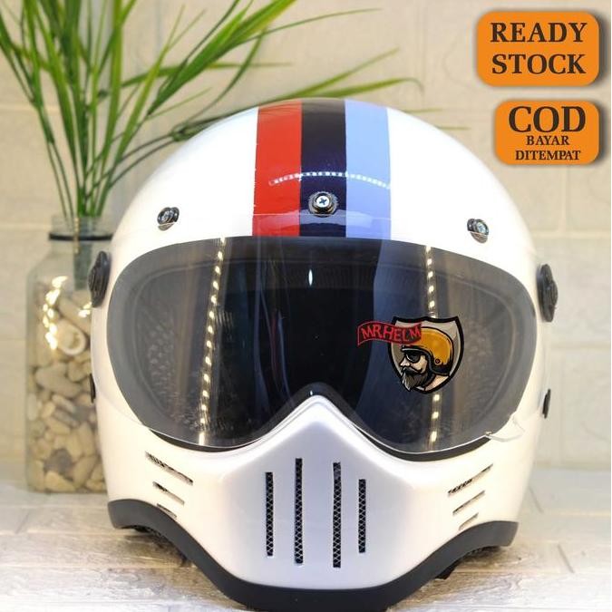 TERLARIS - HELM CUSTOM RETRO CAKIL M30 BMW LIST CHROME WITH VISOR ( MR HELM )