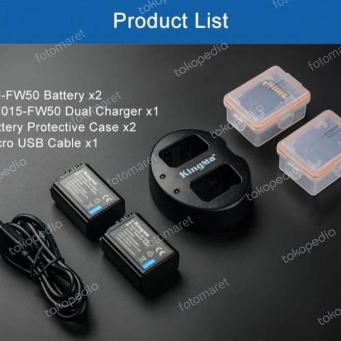 BATERAI KINGMA NP-FW50 2pc DUAL CHARGER KINGMA NP-FW50 CHARGER FW50 Kualitas Original