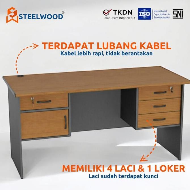 

STEELWOOD || MEJA KANTOR 1 BIRO 4 LACI 1 LOCKER/MEJA KERJA/MEJA KAYU/LACI LOCKER KAYU Kualitas Original