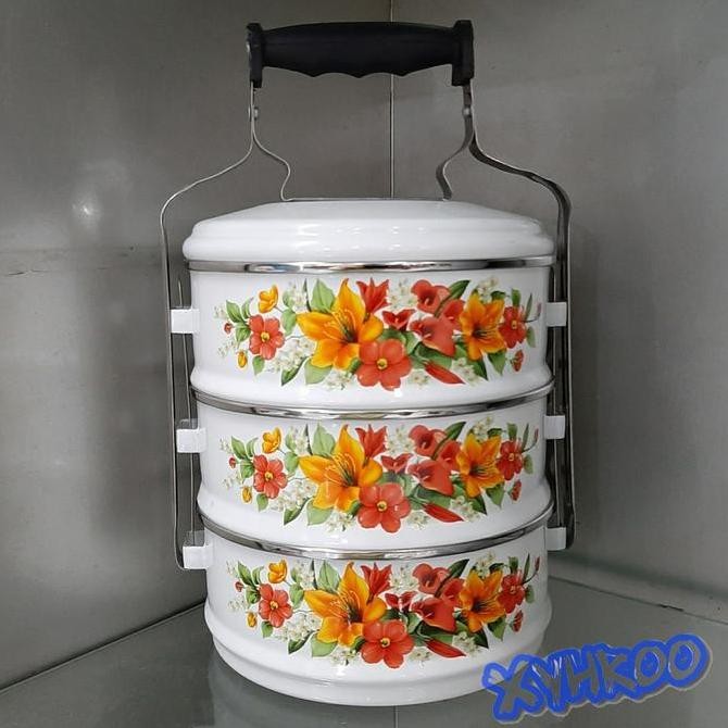 TERMURAH - Rantang Enamel susun 3 ukuran 18cm Motif Bunga