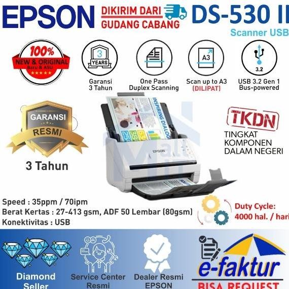 Scanner Epson DS-530II DS530II DS-530 II DS530 II DS 530 II ADF A3