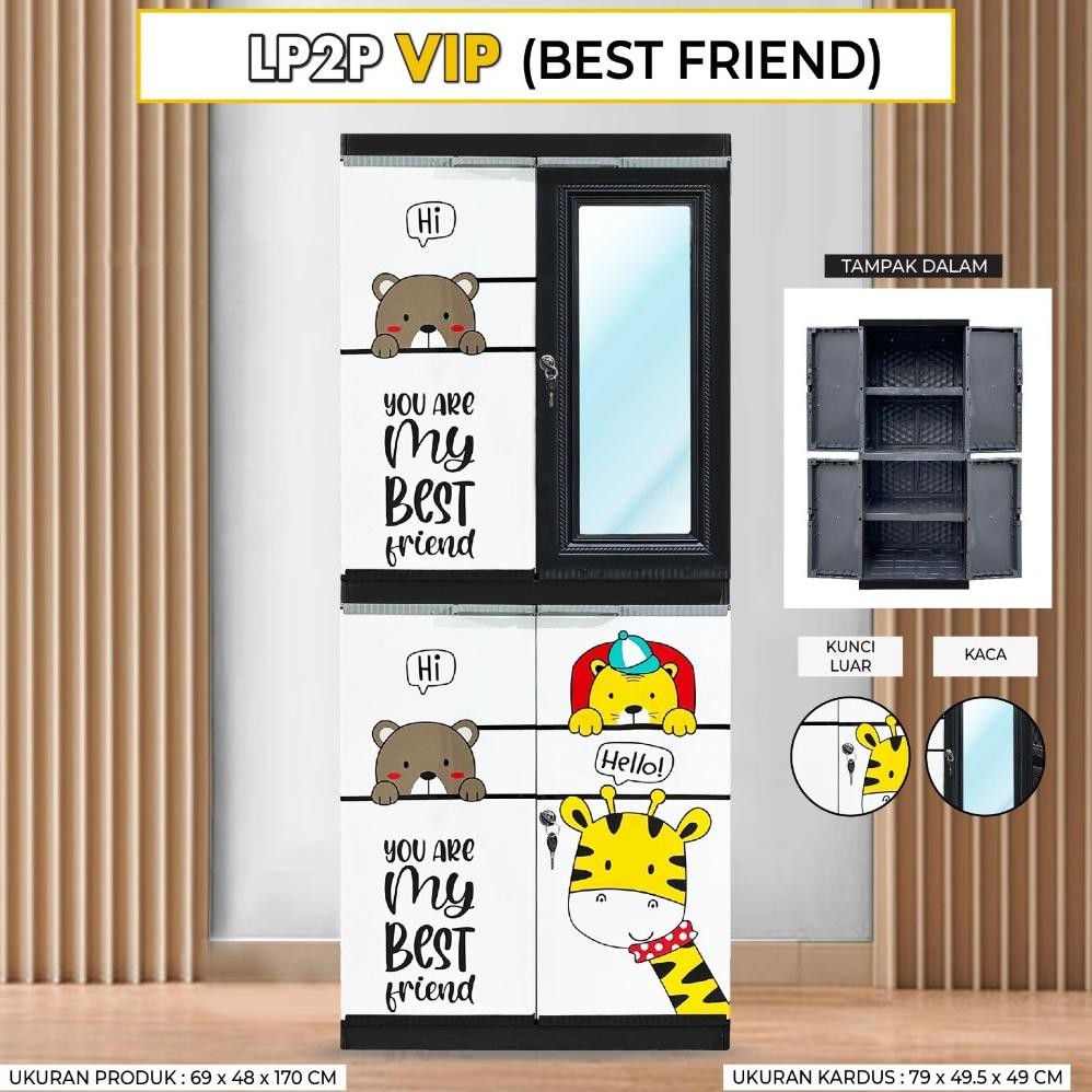 Lemari Plastik Akako LP2P Rak JUMBO Kaca Cermin BESTFRIEND Karakter Boneka
