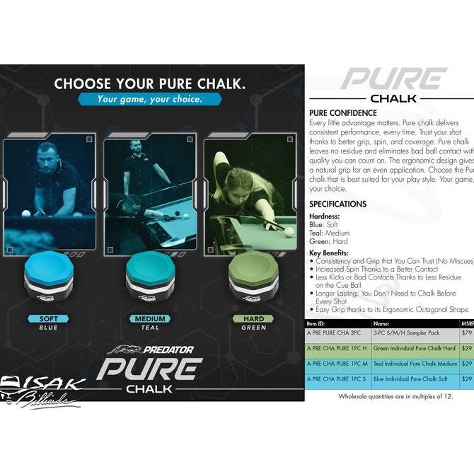 

Predator Pure Chalk - Hard Medium Soft Billiard Chalks Kapur Biliar Kualitas Original