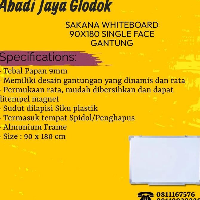 

SAKANA WHITEBOARD 90X180 SINGLE FACE GANTUNG Kualitas Original