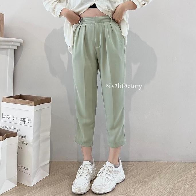 SIVALI Elika Pants - Celana Ankle Loose Wanita Panjang 7/8 Bahan Jatuh Katun Polyester Outfit Casual