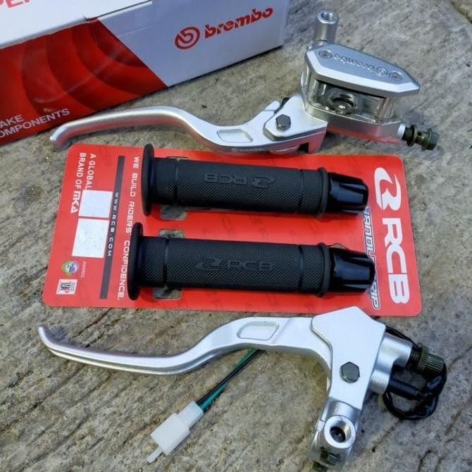 promo paket 3in1 master rem Brembo silver plus handgrip original RCB HG55 plus Jalu stang Garis cnc 