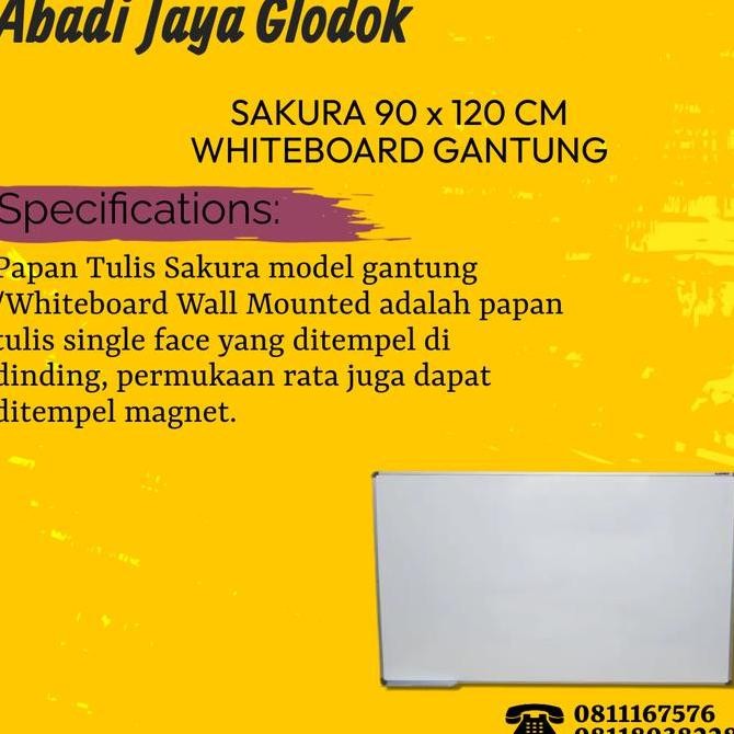 

SAKURA 90 x 120 CM WHITEBOARD GANTUNG Kualitas Original