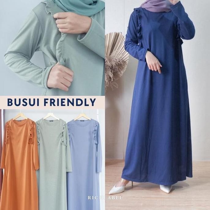 Gamis Menyusui Bukaan Samping Bahan Babyterry Premium - BUSUI Gamis Front Ruffle Dress