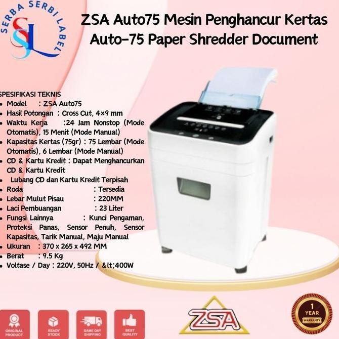 Premium ZSA Auto75 Mesin Penghancur Kertas Auto-75 Paper Shredder Document