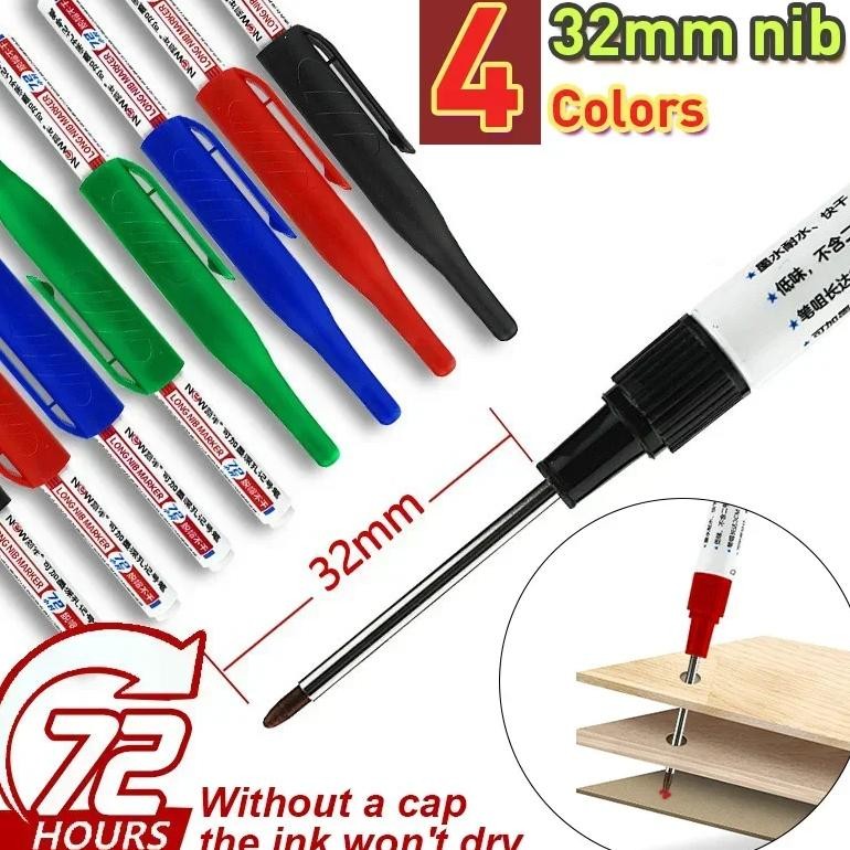 

1-8Pcs 4 Colors 32Mm Deep Hole Marker Pens Bathroom Waterproof Woodworking Tile Metal Multi-Purpose Long Head Oil Markers Pen