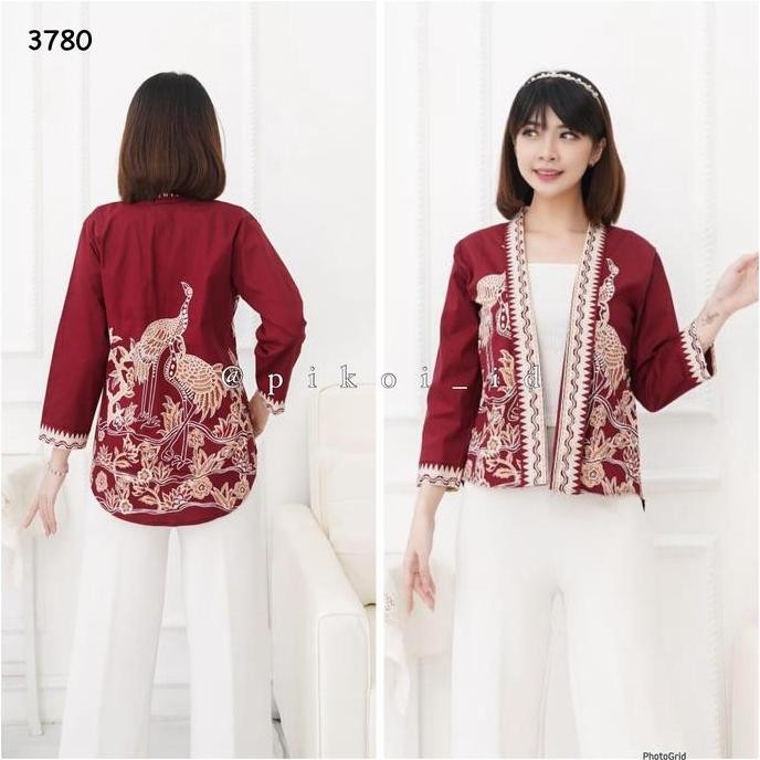 Couple batik merah pria wanita seragam kantor / Atasan batik wanita merah / Kemeja batik pria merah 