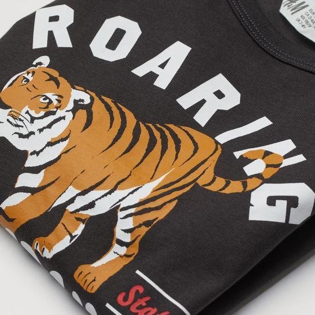 Promo H&M Printed Jersey Top - Black/Tiger