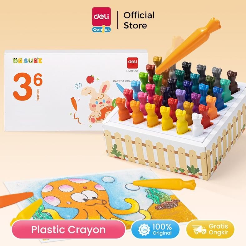 

LINDU Deli Plastic Crayon / Krayon Plastik 12/24/36 Warna Triangular Tahan Lama Bentuk Wortel Tidak Lengket HM22