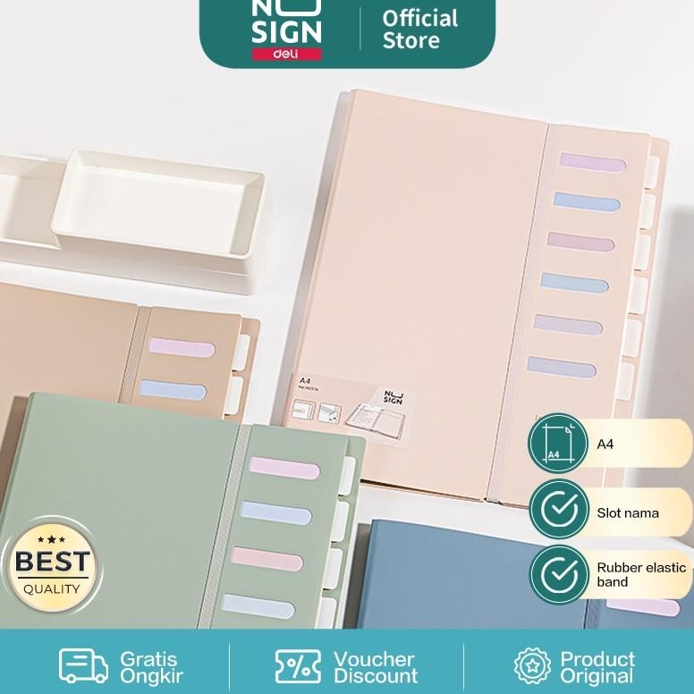 

LINDU Nusign File Holder / Map Dokumen A4 6 Slot Muat Banyak Warna Pastel NS516