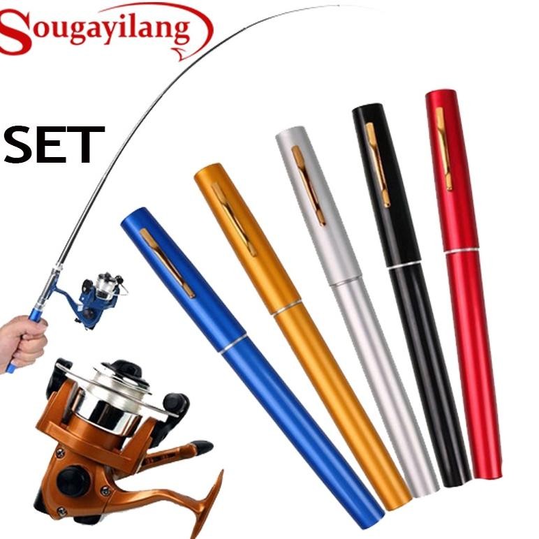 TERMURAH Sougayilang Set Pancingan Pulpen Aluminium Alloy Pocket Pen Shape Joran Udang Pancingan Set