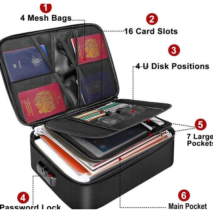 

File Organizer Bag Document Money Water Resistant Fireproof Storage