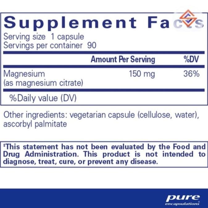Pure Encapsulations Magnesium Citrate Supplements 150 Mg Original Produk