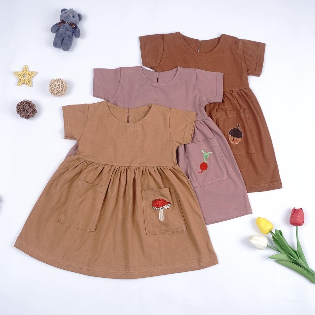 LILO POCKET DRESS ANAK PEREMPUAN EARTH TONE EDITION READY STOCK