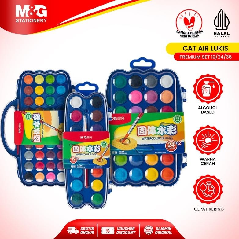 

LINDU M&G Cat Air Lukis Watercolor Premium Set 12/24/36 Free Kuas Warna Cerah Cepat Kering Mudah Digunakan Bisa di Berbagai Permukaan Kanvas Acrylic Color Paint
