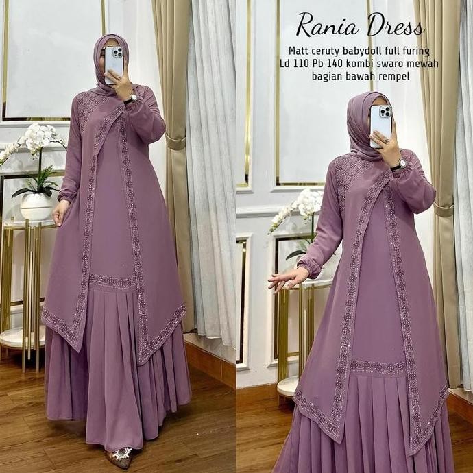 BAJU GAMIS WANITA MUSLIM ADA JUMBO RANIA DRESS CERUTI POLOS PAYET CANTIK FASHION PEREMPUAN DEWASA RE