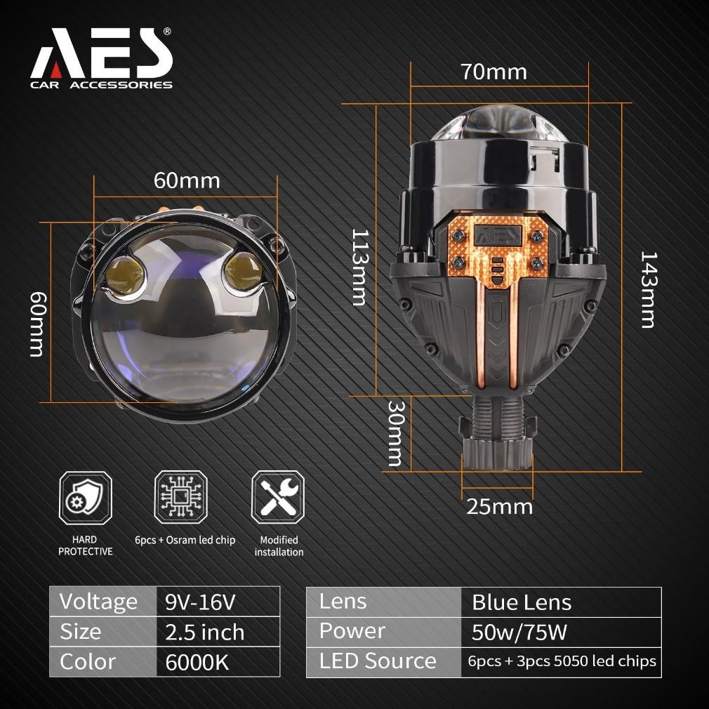 Biled Bi-laser Projector Turbo TIR 2.5 Inch 75 Watt Double Laser AES