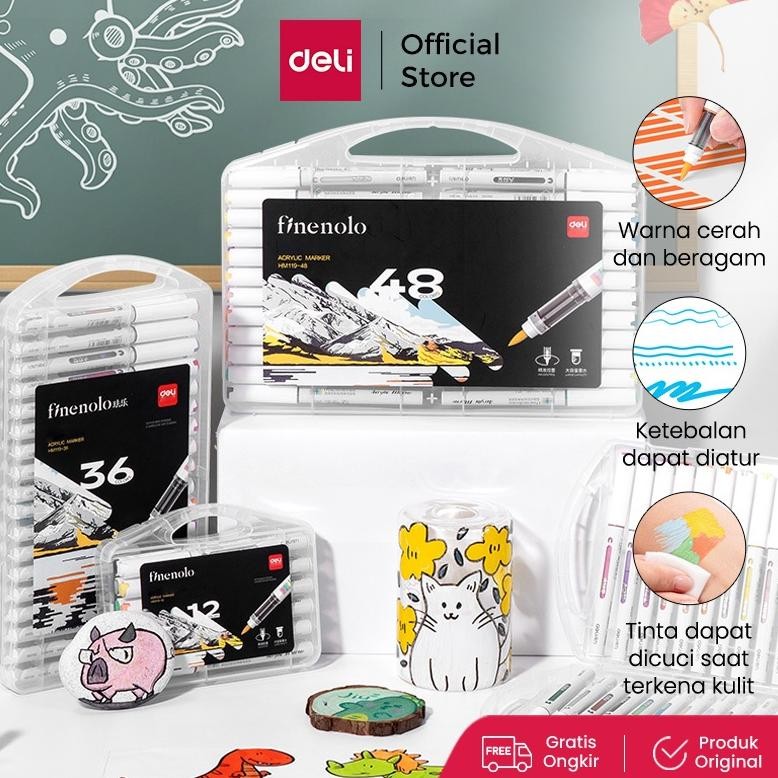 

Deli Spidol Akrilik / Acrylic Marker 12/24/36/48 Warna Soft Brush Finenolo Series HM119