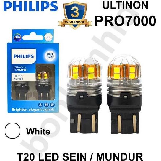 Grosir T20 Philips Ultinon Pro7000 Led Sein, Mundur, Senja Socket Tancap W21W Cahaya Kuning / Putih 