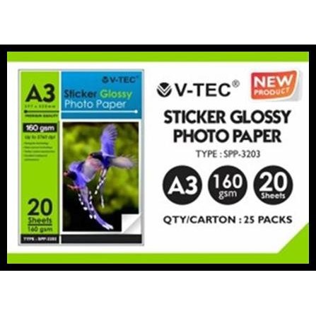 

Terlaris Kertas Foto V-Tec Sticker Glossy Photo Paper A3 Spp-3203 Good Quality