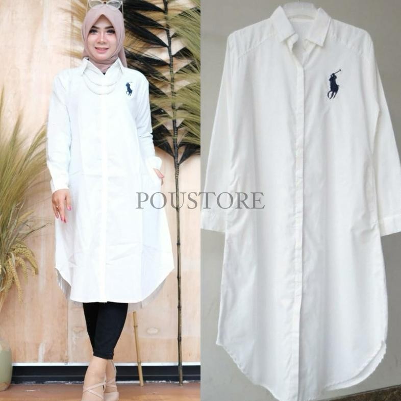 Ready Tunik Putih Bordir Lengan Panjang / Tunik Wanita