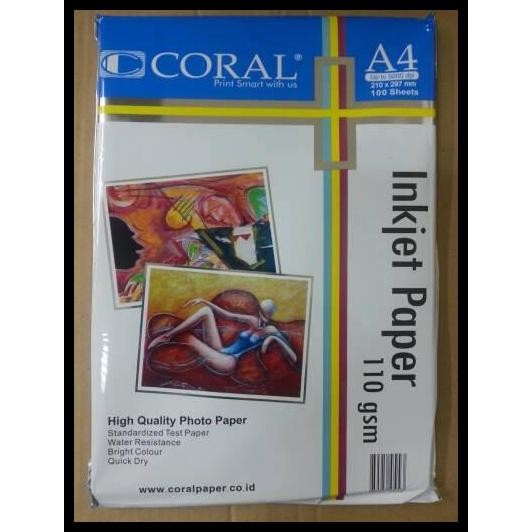 

Terlaris Inkjet Paper Coral 110 Gsm / Kertas Inkjet Coral A4 Isi 100Lembar Good Quality