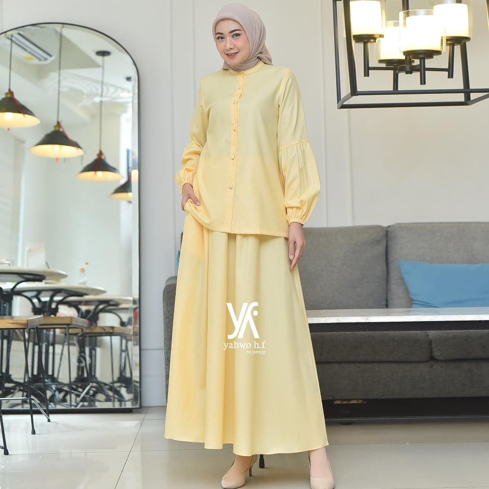 Ready Yahwo Hijab Fashion - Setelan Wanita Kekinian - One Set Kancing - Busui - Bahan Toyobo