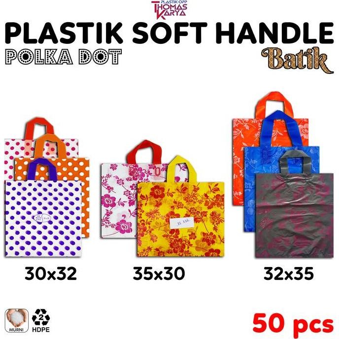ready Kantong Plastik Hajatan 22x25 20x30 25x30 Motif BATIK POLKADOT isi 50 Tas Soft Handle Bag Kres