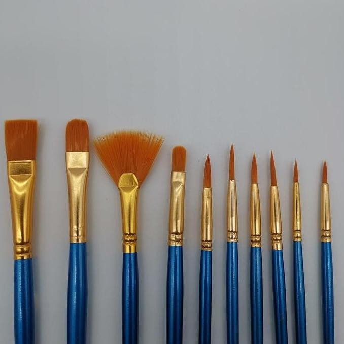 

ready !!! 10pcs Nylon Hair Brush/ Matte Blue Rod/ Lukis Oil Brush/Paintbrush Nylon /Set Art Supplies Artist Paint Brush